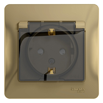 GLOSSA РОЗЕТКА с заземлением со шторками с крышкой, 16А, IP44, в сборе, ТИТАН