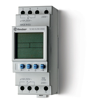 Реле времени цифровое ASTRO; монтаж на рейку 35мм; 2СO 16A; питание 230В АC; ширина 35.8мм;