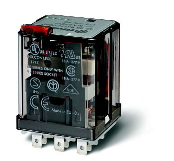 Силовое электромеханическое реле;  3CO 16A; контакты AgCdO; катушка 220В DC; степень защиты RTI; опции: кнопка тест + мех.индикатор