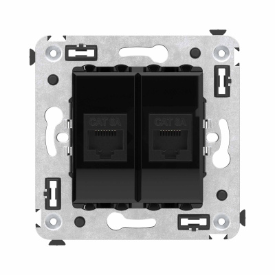 Компьютерная розетка RJ-45 без шторки в стену, кат.6А двойная, "Avanti", "Черный квадрат"