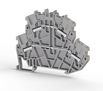 Клеммник 2-х ярусный пружинный быстрозажимной (Push in), 2,5 мм.кв. (серый); PYK2,5-2F