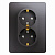 GLOSSA РОЗЕТКА двойная с заземлением со шторками,16А, 250В, в сборе,ГРАФИТ