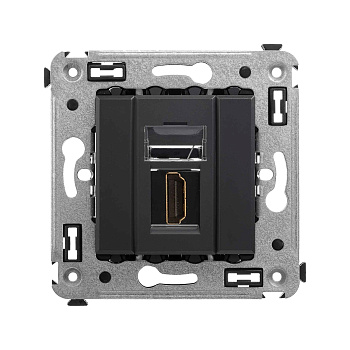 HDMI розетка одинарная в стену, тип А-А, "Avanti", "Черный матовый"