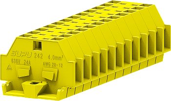 1-1 проходная клемма с боковым подключением с фиксирующим фланцем серии 242, жёлтая