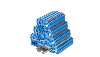 TPFS2.5-2-BU Клемма TP 4-уровневая, угловая, с заземл., Push-in, сеч.2.5мм2, син.