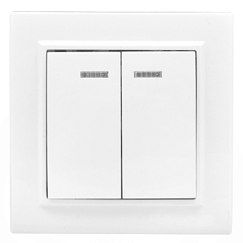 Минск Выключатель 2-клавишный СП с индикатором,10А, белый EKF Basic