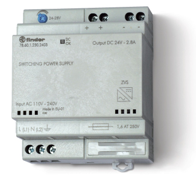Импульсный источник питания; вход 110...240В AC; выход 24В DC, 60Вт; модульный, упаковка 1шт.