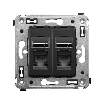 Компьютерная розетка RJ-45 в стену, кат.6 двойная,"Avanti", "Черный матовый"