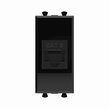 Компьютерная розетка RJ-45 без шторки модульная, кат.6, "Avanti", "Черный квадрат", 1 модуль