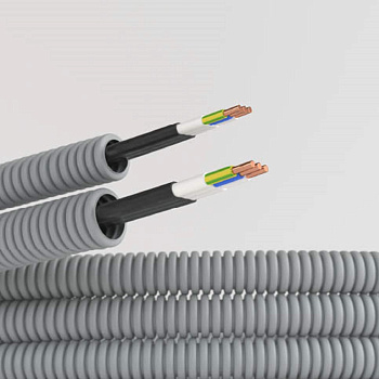 Электротруба ПВХ гибкая гофр. д.20мм, цвет серый, с кабелем ВВГ-Пнг(А)-LS3х2,5мм² Конкорд, 100м