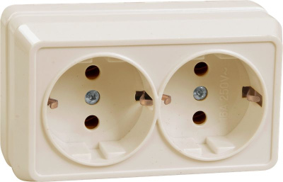 РС22-3-ОКм Розетка 2местн. с з/к 16А откр.уст. ОКТАВА (кремовый)