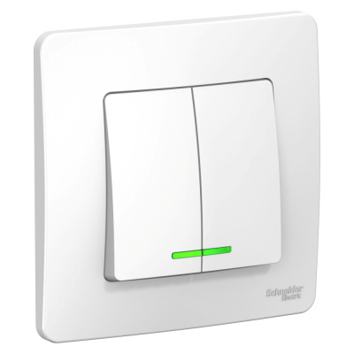 BLANCA С/У 2-клавишный ВЫКЛЮЧАТЕЛЬ (сх.5) с подсветкой, 10А, 250В, БЕЛЫЙ