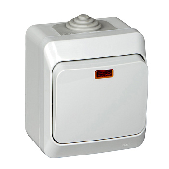 ЭТЮД IP44 О/У 1-клавишный ВЫКЛЮЧАТЕЛЬ с подсветкой 10 АХ, СЕРЫЙ, Россия