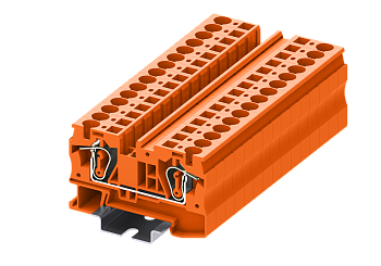 Клемма на DIN-рейку пружин. 6 мм2 2 конт. проходная оранж.
