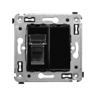 Телефонная розетка RJ-12 в стену одинарная, "Avanti", "Черный квадрат"