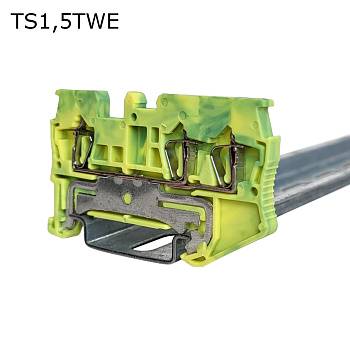 Клемма пружинная проходная 3 контакта 1,5 мм2, заземляющая Клемма пружинная проходная 3 контакта 1,5 мм2, заземляющая
