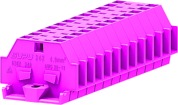 1-1 проходная клемма с боковым подключением с фиксирующим фланцем серии 242, розовая