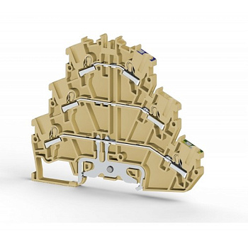 Клеммник пруж.быстрозажимной (Push in) 2-хярусный, с конт. на DIN-рейку, 2,5 мм.кв., (бежевый); PYK2,5-2FT