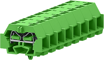 2-2 проходная клемма с боковым подключением с защёлкивающимися ножками серии 242, зелён.