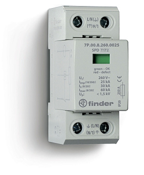 Устройство защиты от импульсных перенапряжений УЗИП тип 1+2 (1 варистор/искровый разрядник); модульный, ширина 36мм;