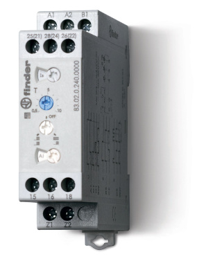 Модульный таймер мультифункциональный (AI, DI, SW, BE, CE, DE, WD); питание 220В DC; 2CO 12A; ширина 22.5мм; регулировка времени 0.05с…10дней; степень защиты IP20; специальная версия с нормированным срабатыванием (Umin=0,6Un)