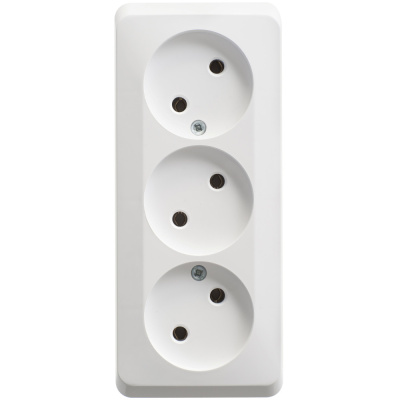 ЭТЮД О/У тройная РОЗЕТКА без заземления без шторок 16А 250В, БЕЛЫЙ, Россия
