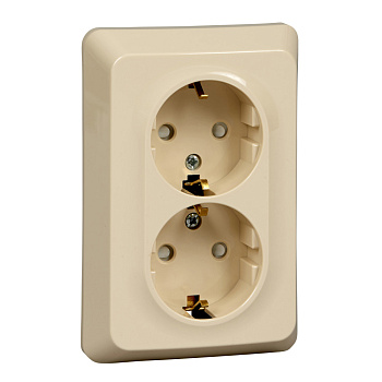 ЭТЮД С/У двойная РОЗЕТКА с заземлением со штороками 16А 250B, КРЕМОВЫЙ, Россия