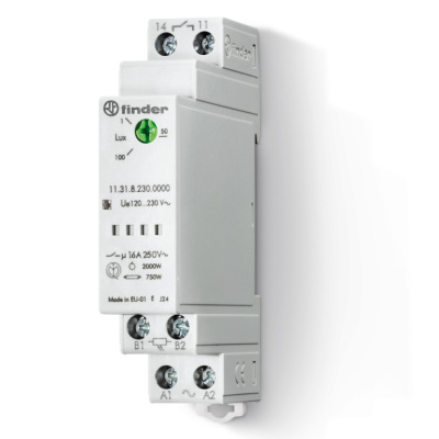 Фотореле модульное с фотоэлементом 011.02; быстродействующее; монтаж на рейку 35мм; 1NO 16A; питание 24В АC/DC; настройка чувствит. 1…100люкс; ширина 17.5мм; степень защиты: фотореле IP20, фотоэлемент IP54