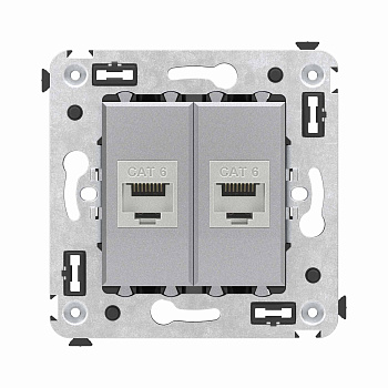 Компьютерная розетка RJ-45 без шторки в стену, кат.6 двойная экранированная, "Avanti", "Закаленная сталь"