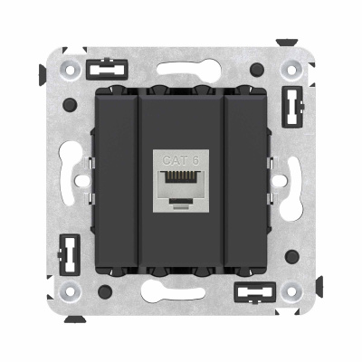 Компьютерная розетка RJ-45 без шторки в стену, кат.6 одинарная экранированная, "Avanti", "Черный матовый"