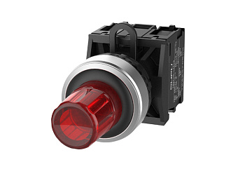 Кнопка "Стоп" серии TS2 с металлическим кольцом и подсветкой, 6V, AC/DC, с блокировкой, красн.
