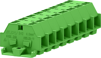 2-2 проходная клемма с боковым подключением с фиксирующим фланцем серии 242, зелён.