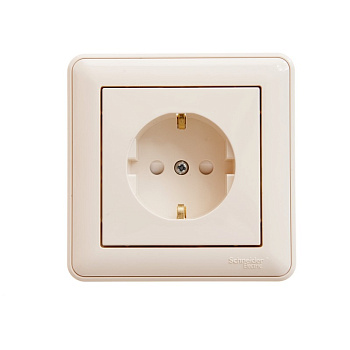 W59 РОЗЕТКА с заземлением со шторками, 16А, в сборе, СЛОНОВАЯ КОСТЬ