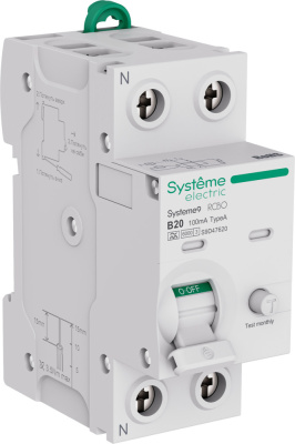Systeme9 Авт. выкл. диф. тока (АВДТ) 1P+N B 20A 6kA 100мА Тип-A 230В